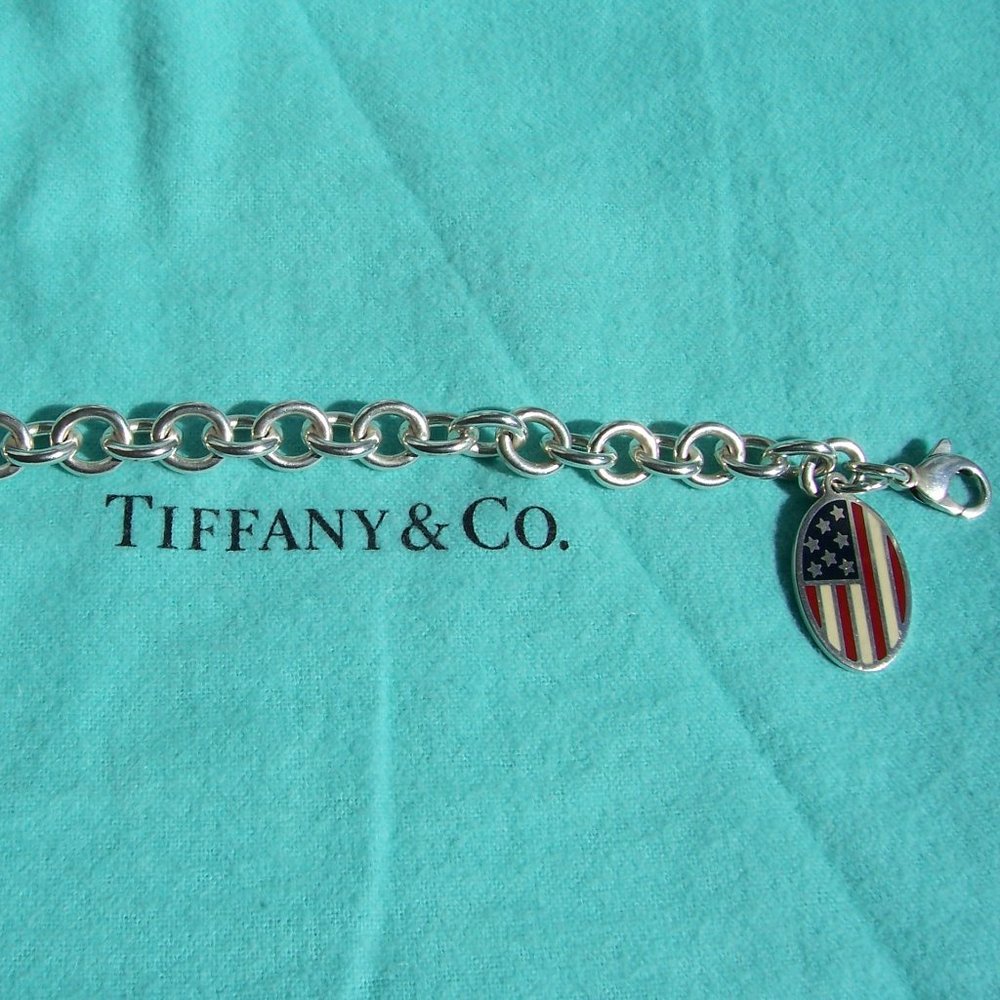 Tiffany & Co. Sterling Silver and Enamel American Flag Charm Bracelet